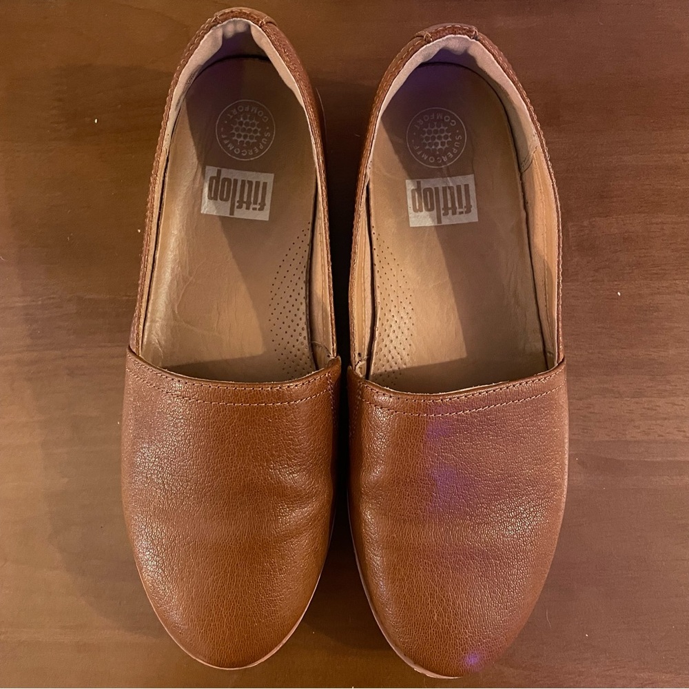 Fitflop Brown Leather Loafers Comfortable Wear All Day Women’s Size 8 - Picture 2 of 6